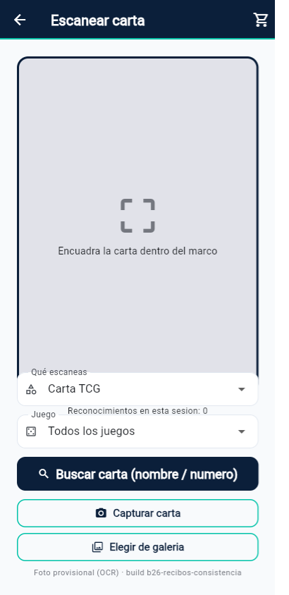 Escaneo de carta por foto en la app Rodex