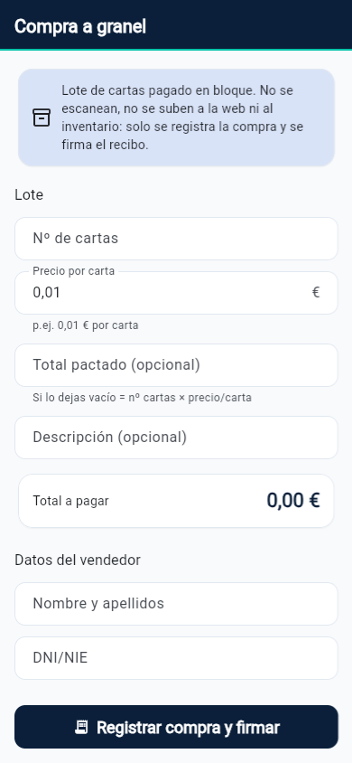 Compra en granel de varias cartas a la vez en Rodex